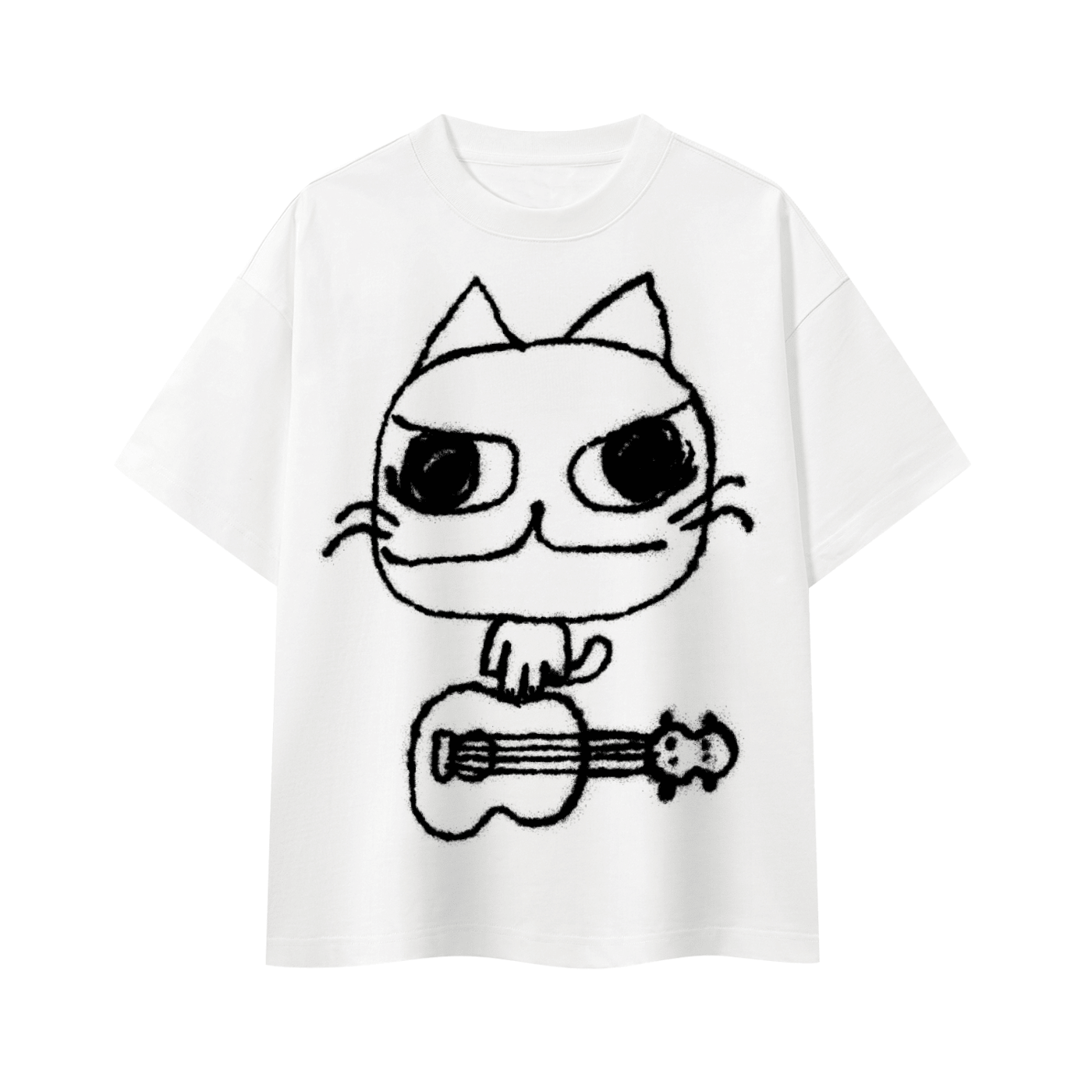 Big Attitude - Guitar Cat - Boxy Oversized T-Shirt - Marcello Velho