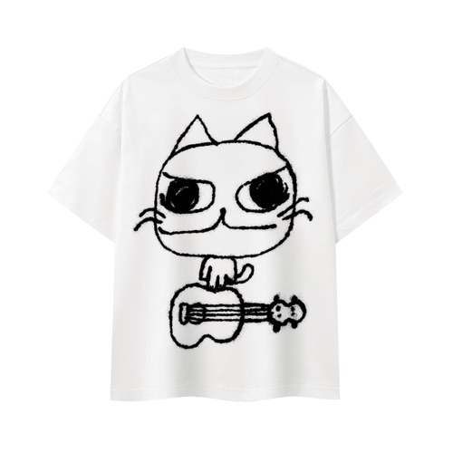 Big Attitude - Guitar Cat - Boxy Oversized T-Shirt - Marcello Velho