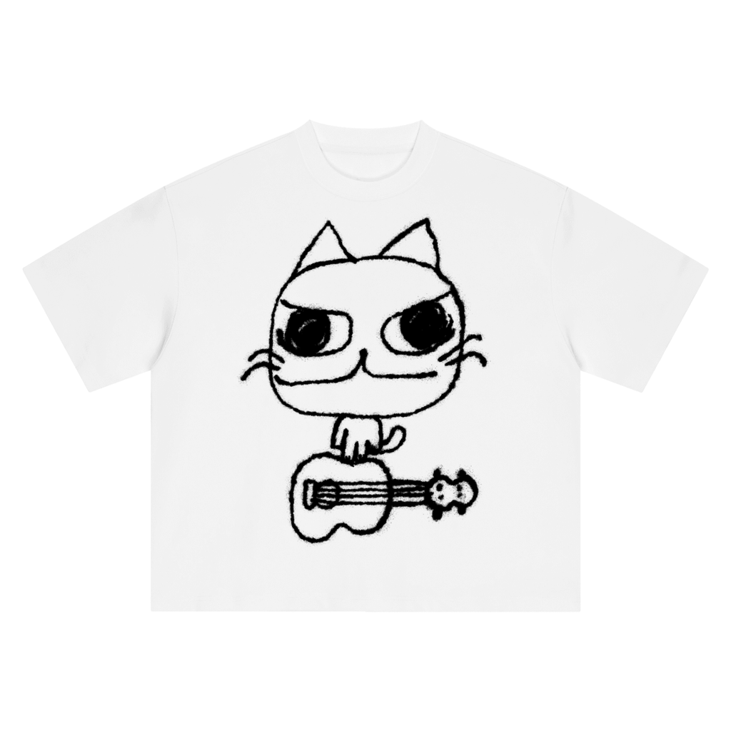Big Attitude - Guitar Cat - Boxy Oversized T-Shirt - Marcello Velho