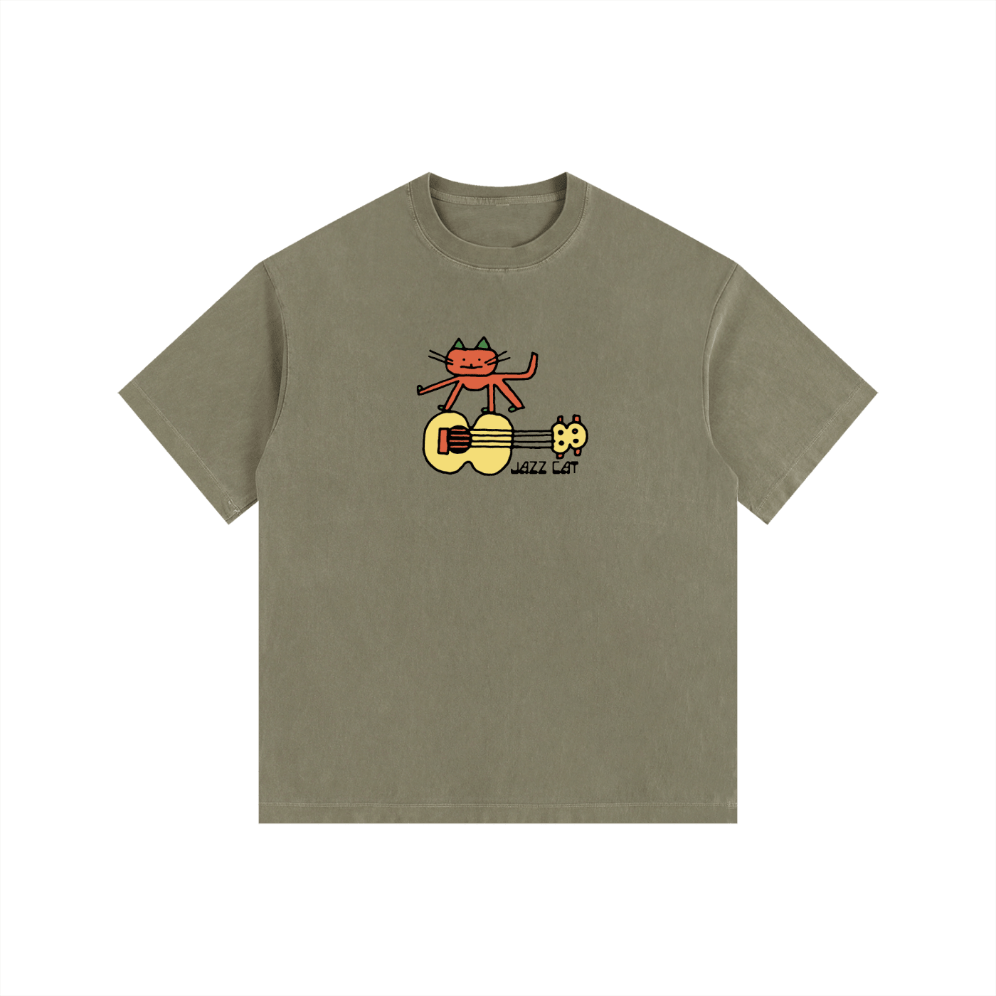 Jazz Cat - Guitar Stand - Vintage Washed Oversized Cotton T-Shirt - Marcello Velho