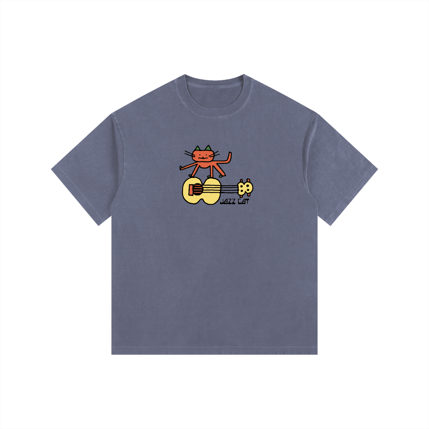 Jazz Cat - Guitar Stand - Vintage Washed Oversized Cotton T-Shirt - Marcello Velho