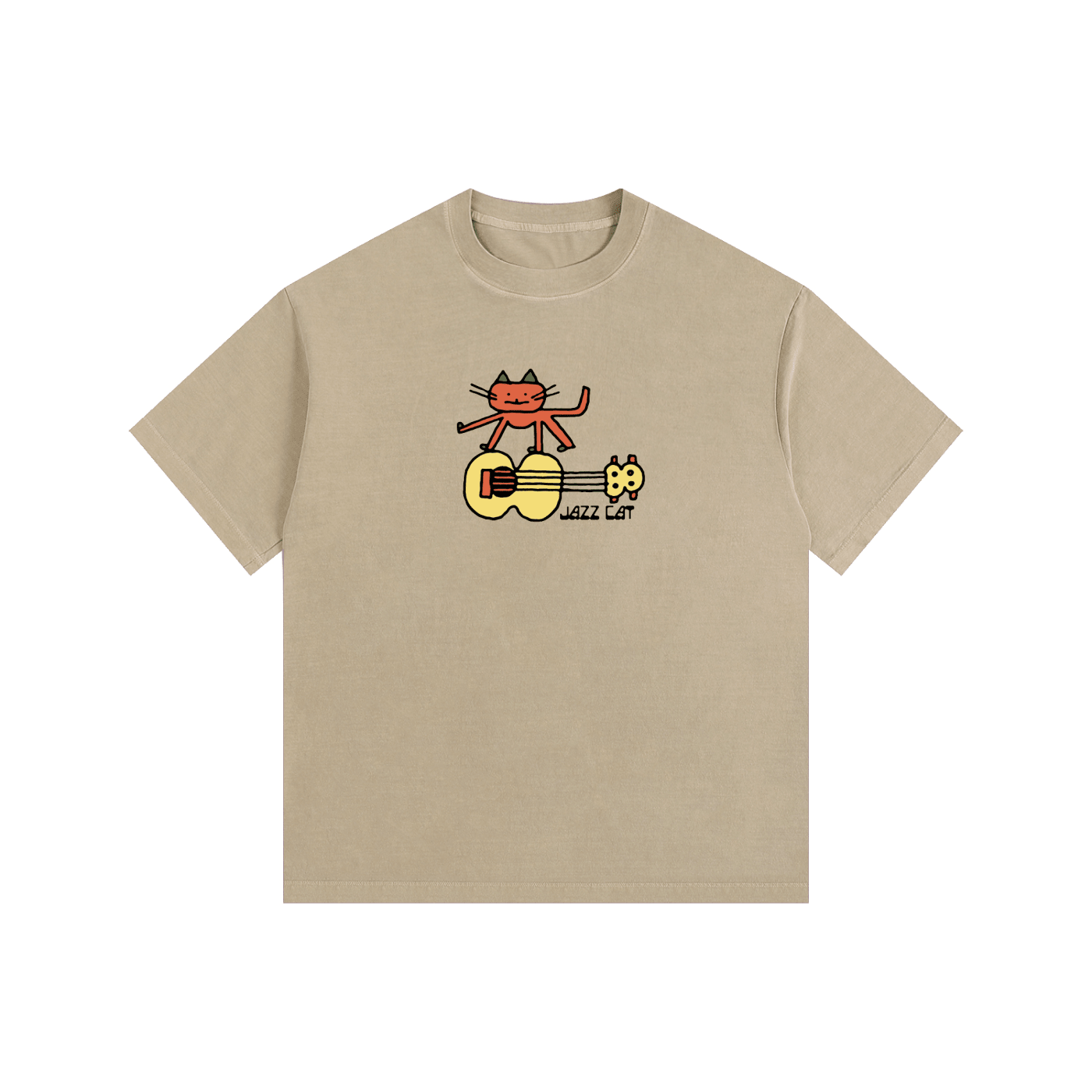 Jazz Cat - Guitar Stand - Vintage Washed Oversized Cotton T-Shirt - Marcello Velho