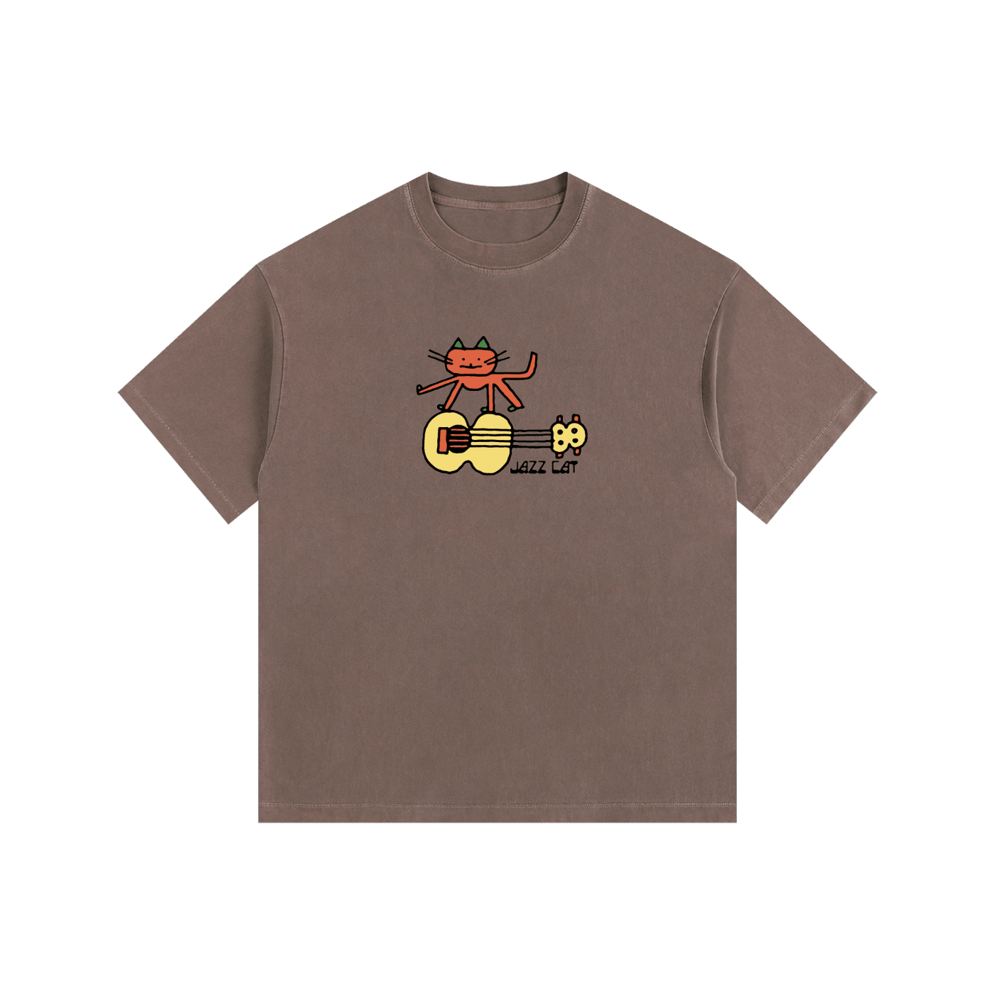 Jazz Cat - Guitar Stand - Vintage Washed Oversized Cotton T-Shirt - Marcello Velho