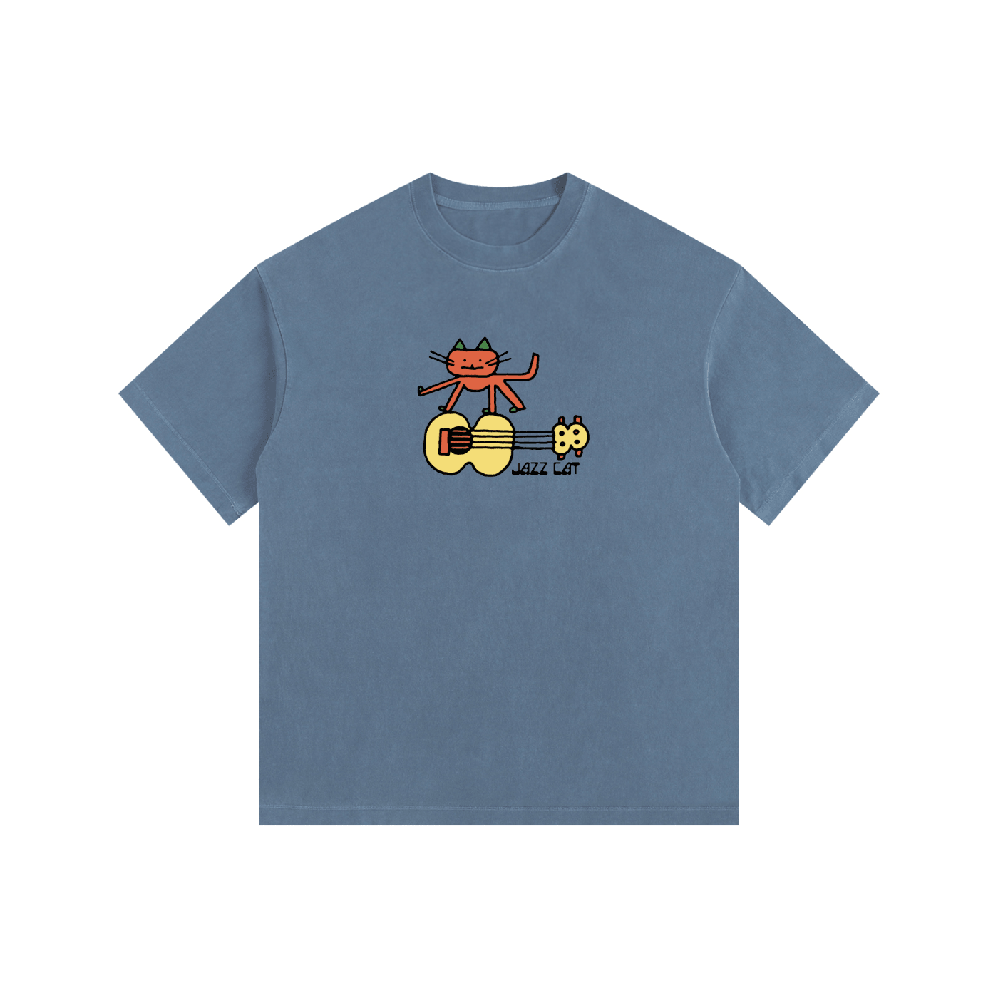 Jazz Cat - Guitar Stand - Vintage Washed Oversized Cotton T-Shirt - Marcello Velho