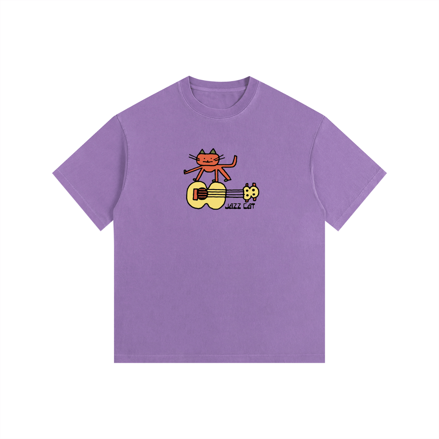 Jazz Cat - Guitar Stand - Vintage Washed Oversized Cotton T-Shirt - Marcello Velho