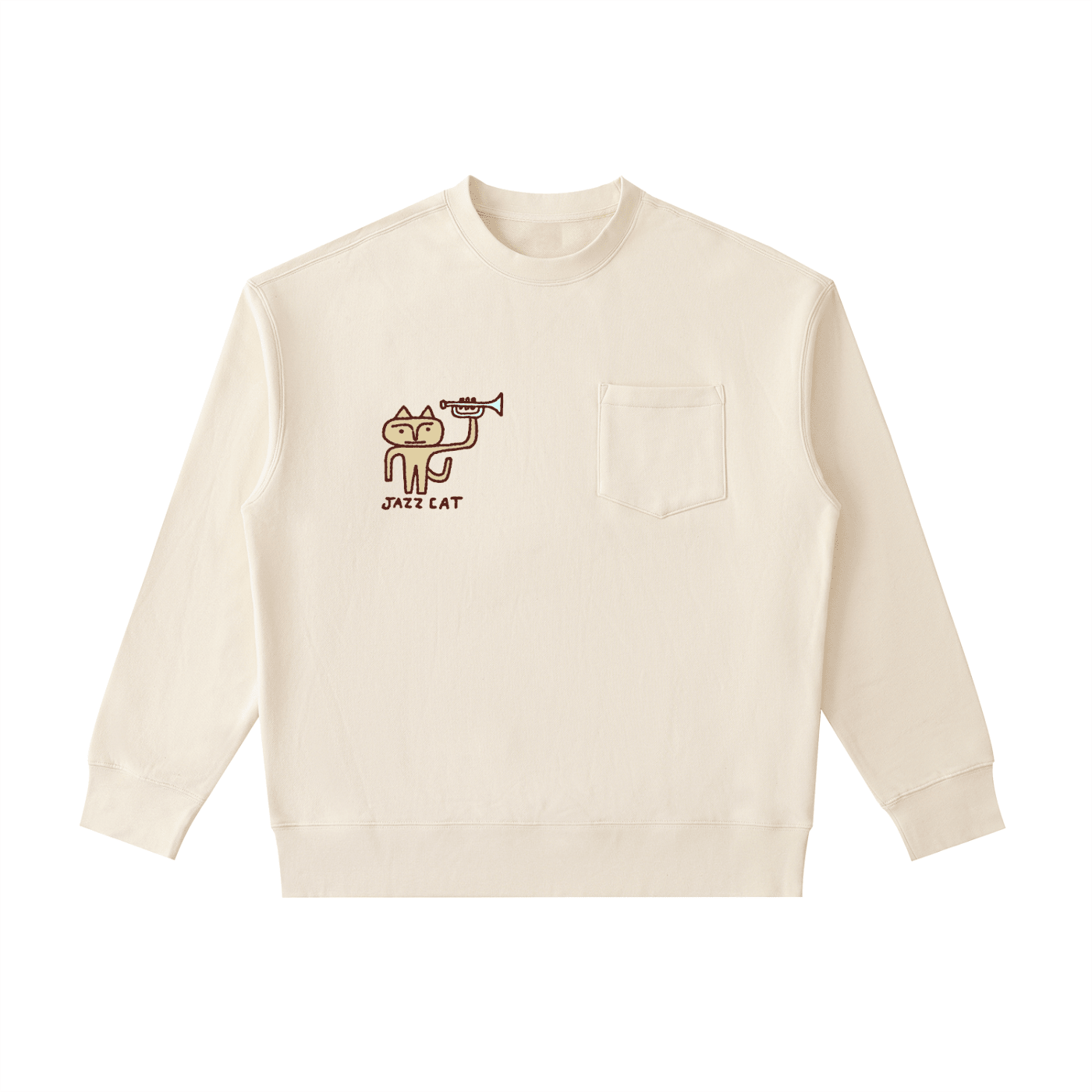 Jazz Cat - Hold it Up - Heavyweight Patch Pocket Crewneck Sweatshirt - Marcello Velho