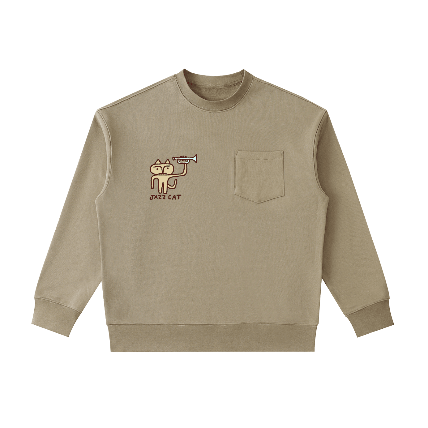 Jazz Cat - Hold it Up - Heavyweight Patch Pocket Crewneck Sweatshirt - Marcello Velho