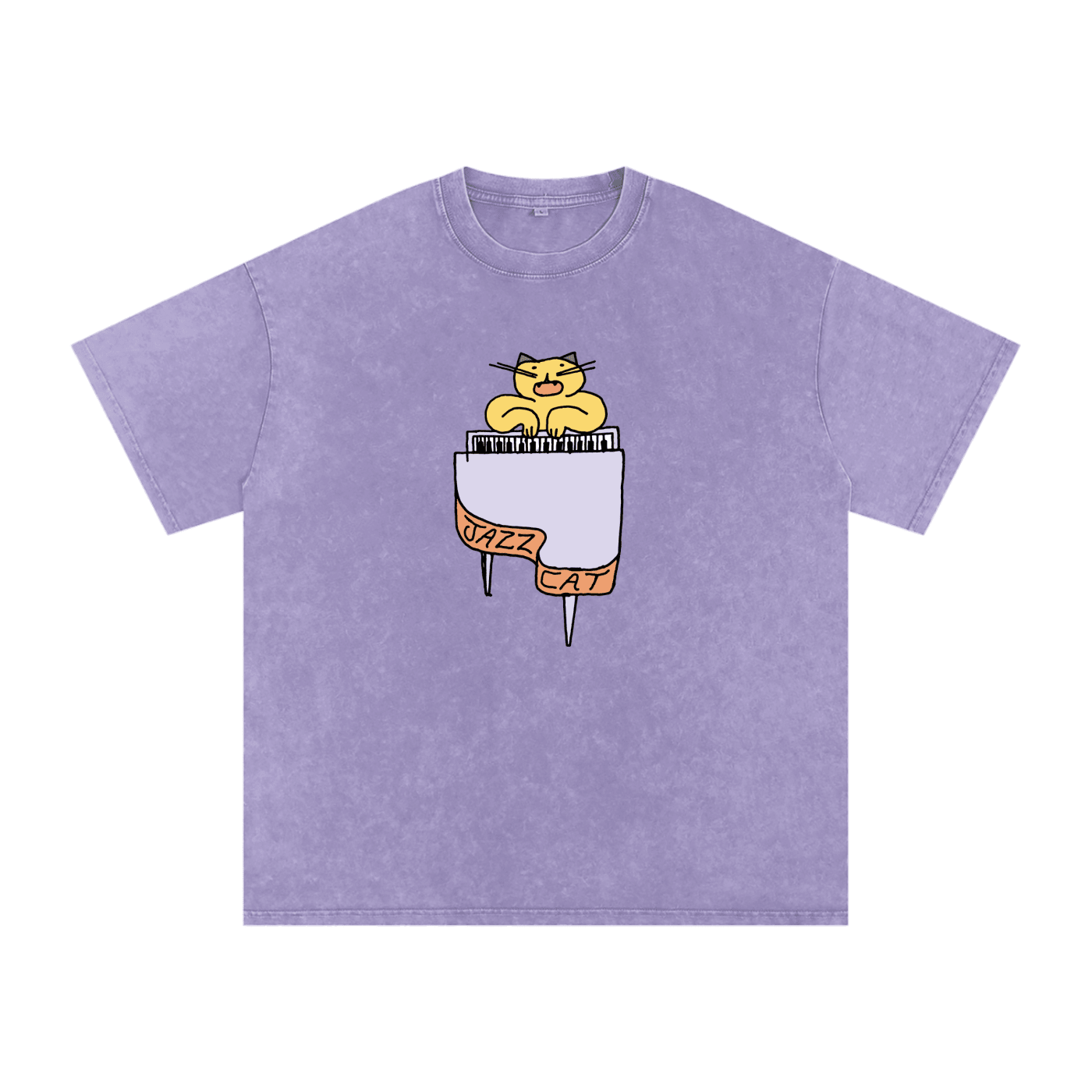 Jazz Cat - I can play the piano - Snow Washed Oversized Cotton T-Shirt - Marcello Velho