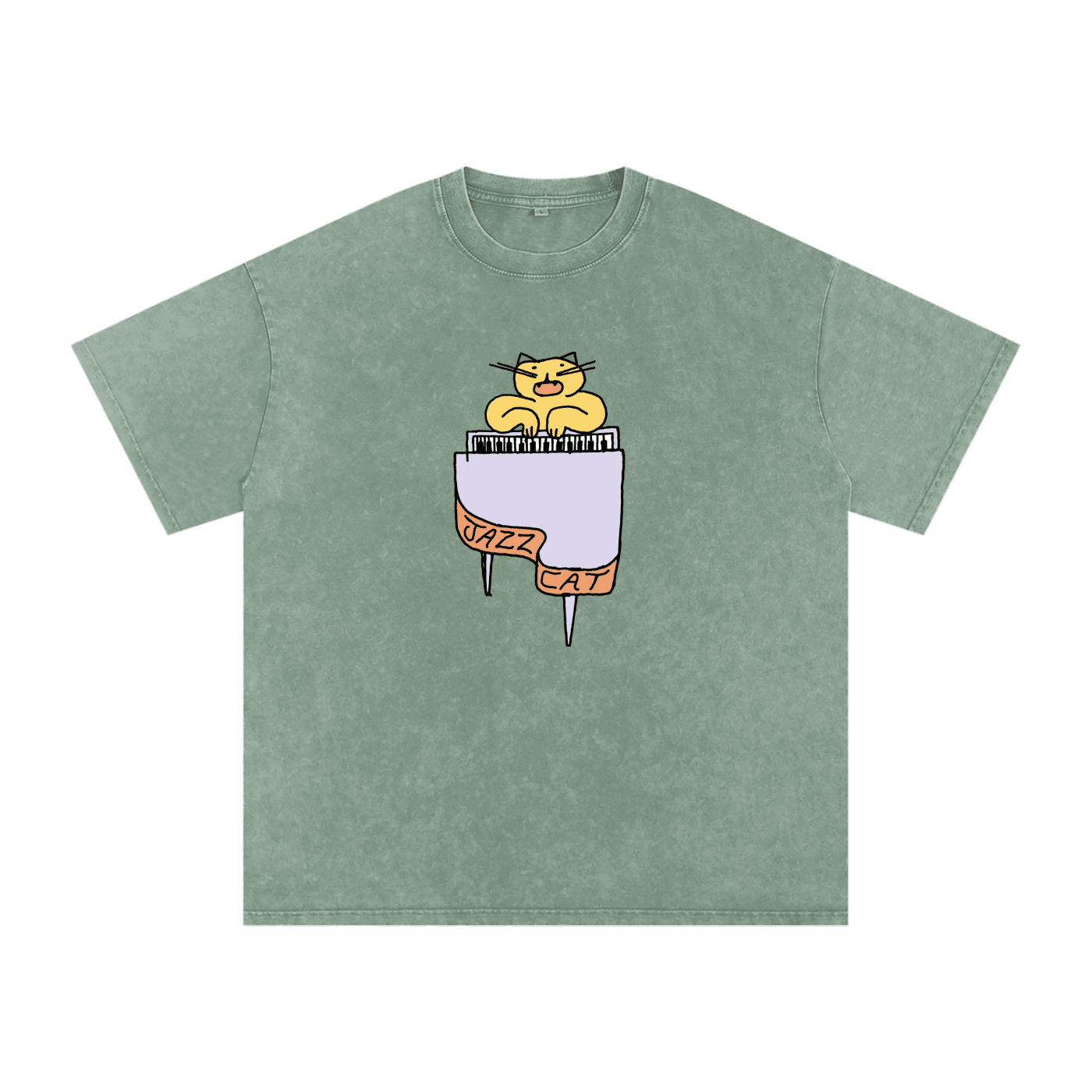 Jazz Cat - I can play the piano - Snow Washed Oversized Cotton T-Shirt - Marcello Velho