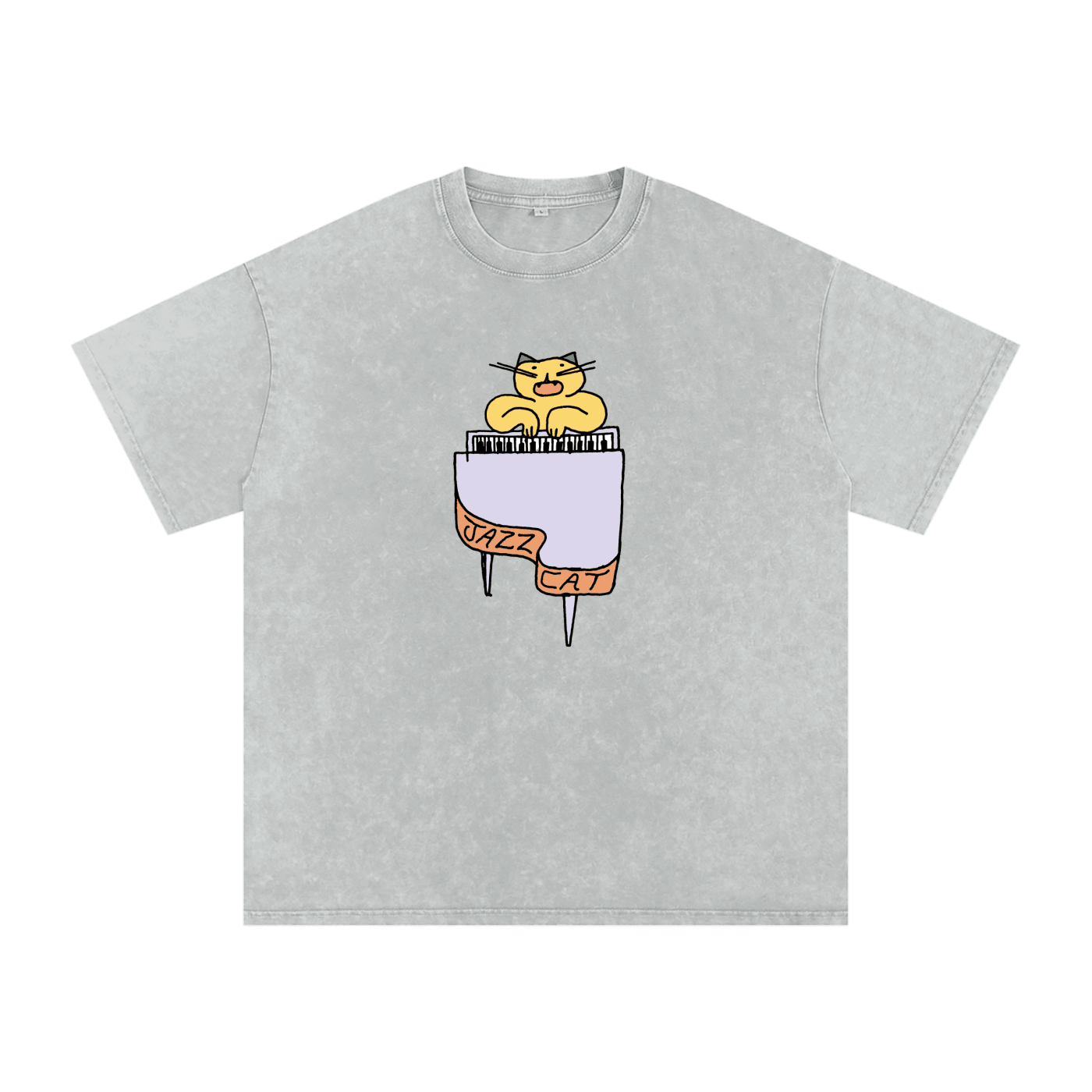 Jazz Cat - I can play the piano - Snow Washed Oversized Cotton T-Shirt - Marcello Velho