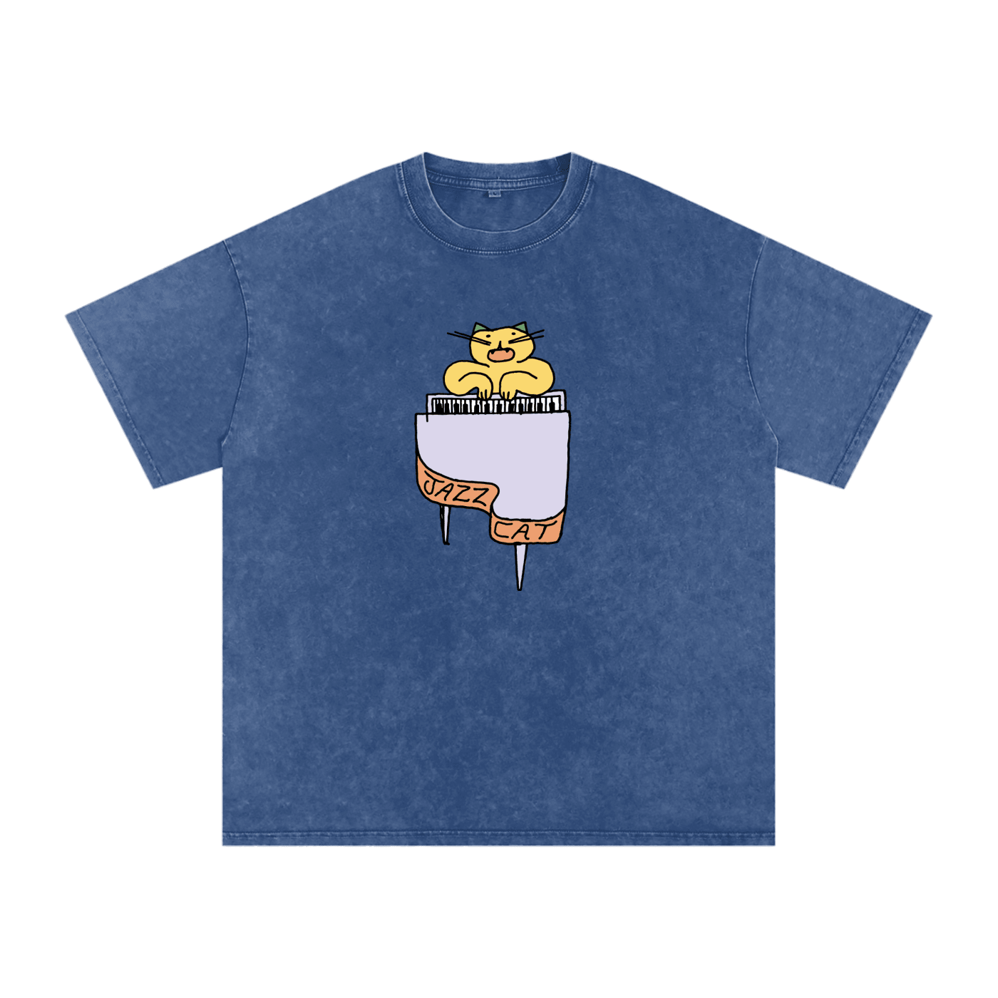 Jazz Cat - I can play the piano - Snow Washed Oversized Cotton T-Shirt - Marcello Velho
