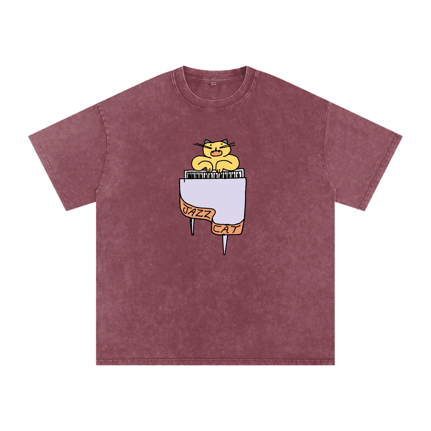 Jazz Cat - I can play the piano - Snow Washed Oversized Cotton T-Shirt - Marcello Velho