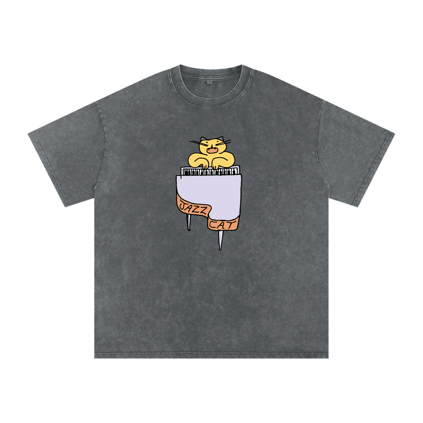 Jazz Cat - I can play the piano - Snow Washed Oversized Cotton T-Shirt - Marcello Velho