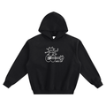 Jazz Cat (White Print ) - Guitar Stand - Fleeced Boxy Hoodie - Black - Marcello Velho