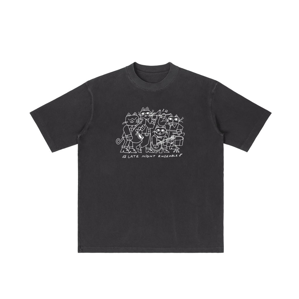 Late Night Ensemble Black Heavyweight Tee - Jazz Cat - Marcello Velho