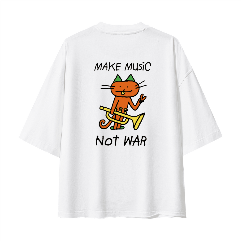 Make Music / Not War - Unisex Vintage Wash Boxy T-Shirt - Marcello Velho
