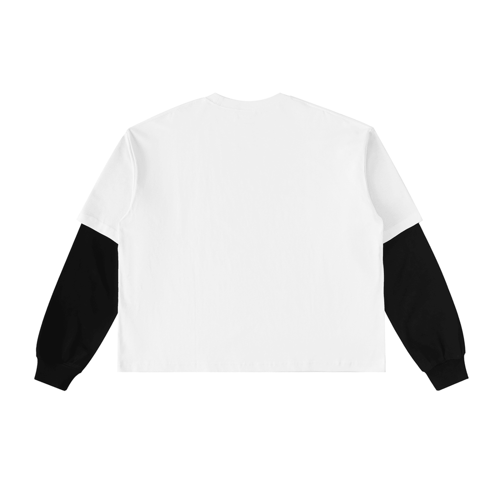 Not Quite My Tempo - White Layered Contrast Sleeve Cotton T-Shirt - Marcello Velho