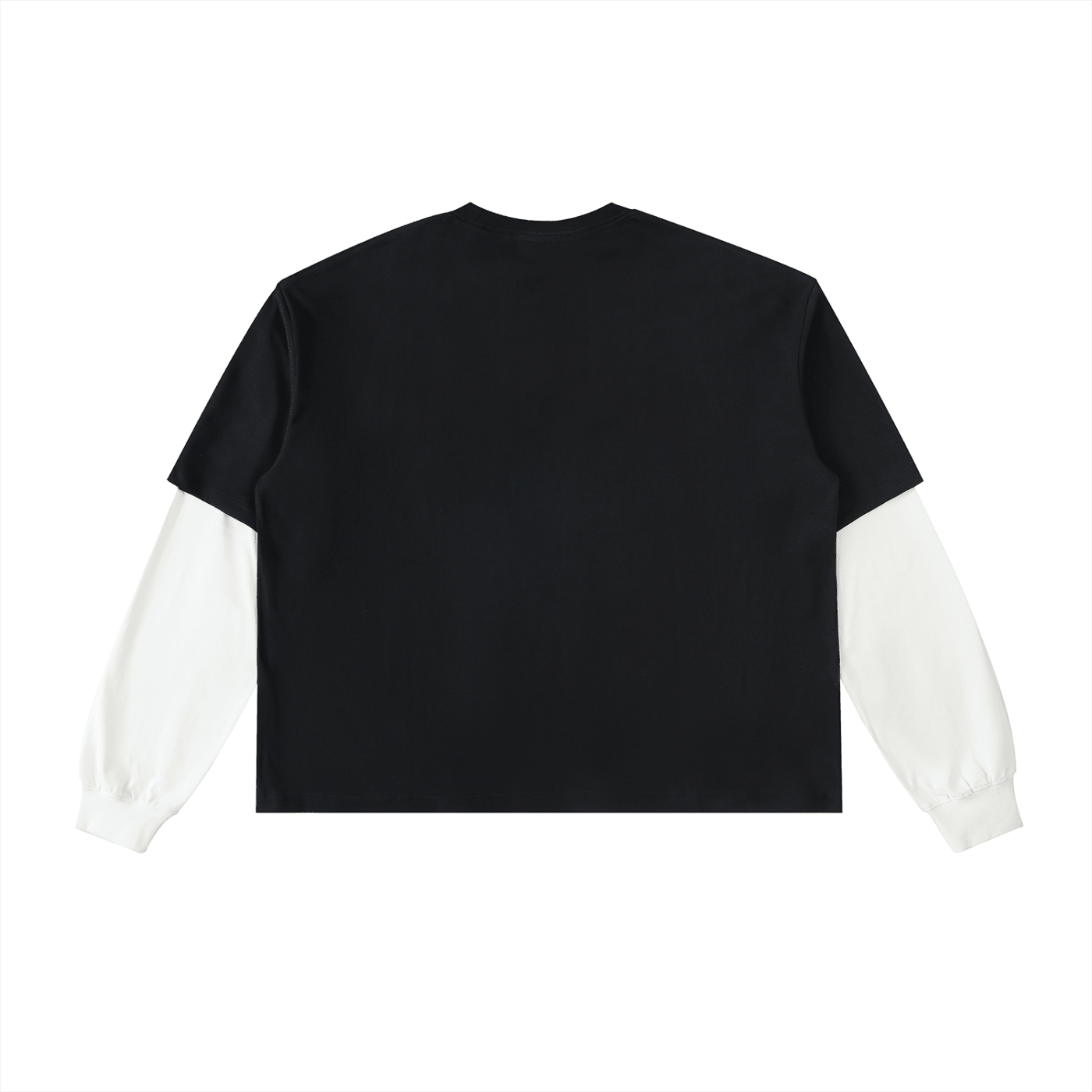 Not Quite Tempo - Black - Layered Contrast Sleeve Cotton T-Shirt - Marcello Velho
