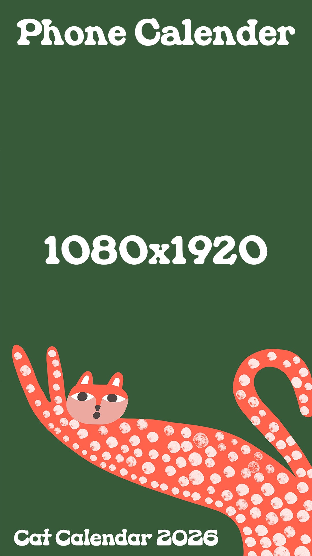 Set of digital phone calendar wallpapers featuring colorful cat illustrations for different months, designed as downloadable backgrounds.