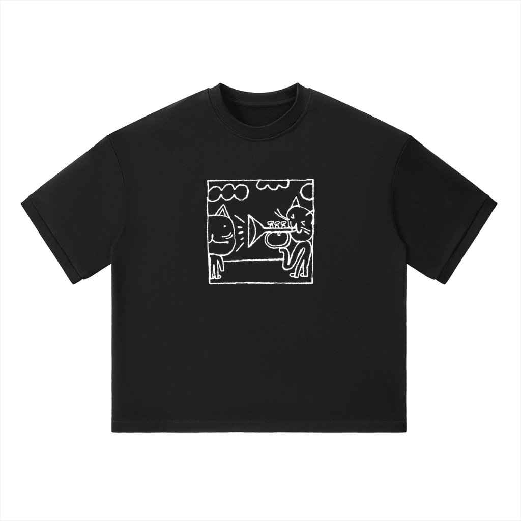 The Only Thing is Music - White Print - Unisex Heavyweight Boxy T-Shirt - Marcello Velho