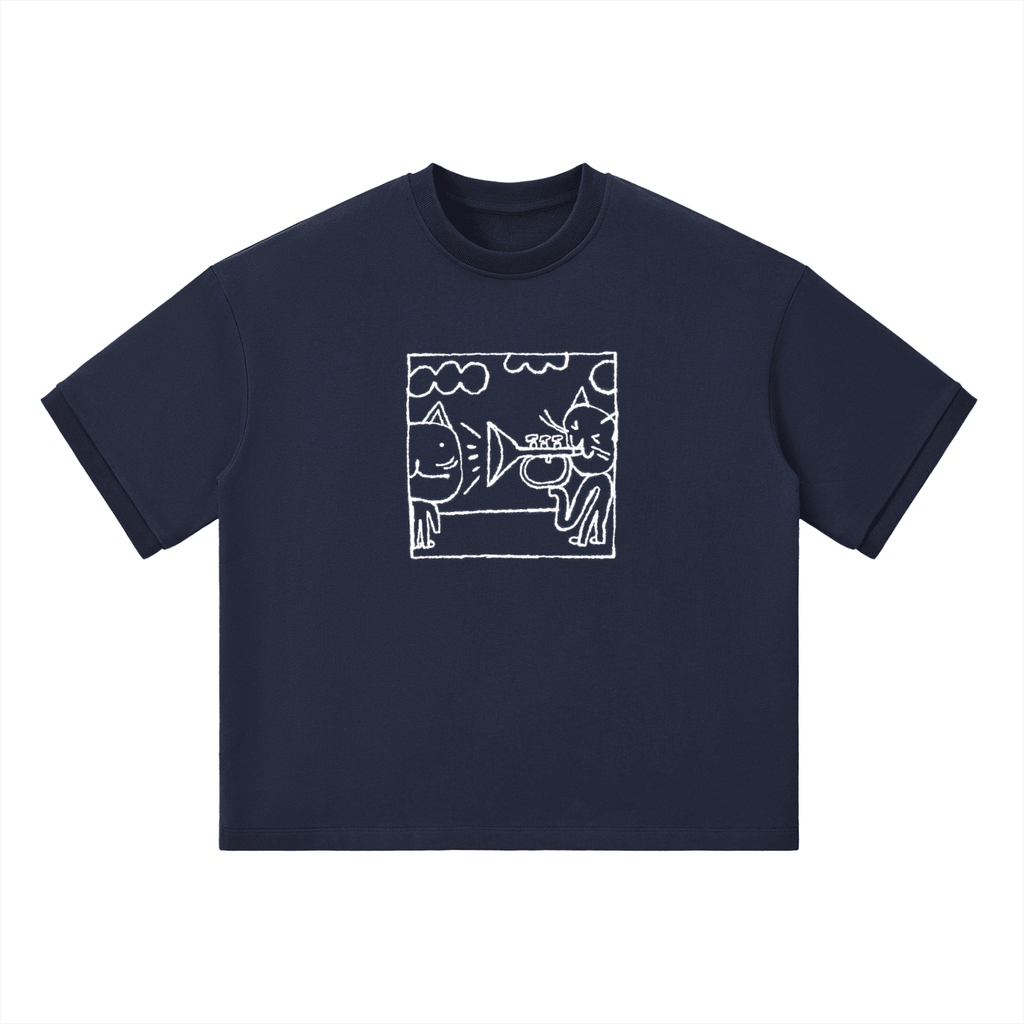 The Only Thing is Music - White Print - Unisex Heavyweight Boxy T-Shirt - Marcello Velho