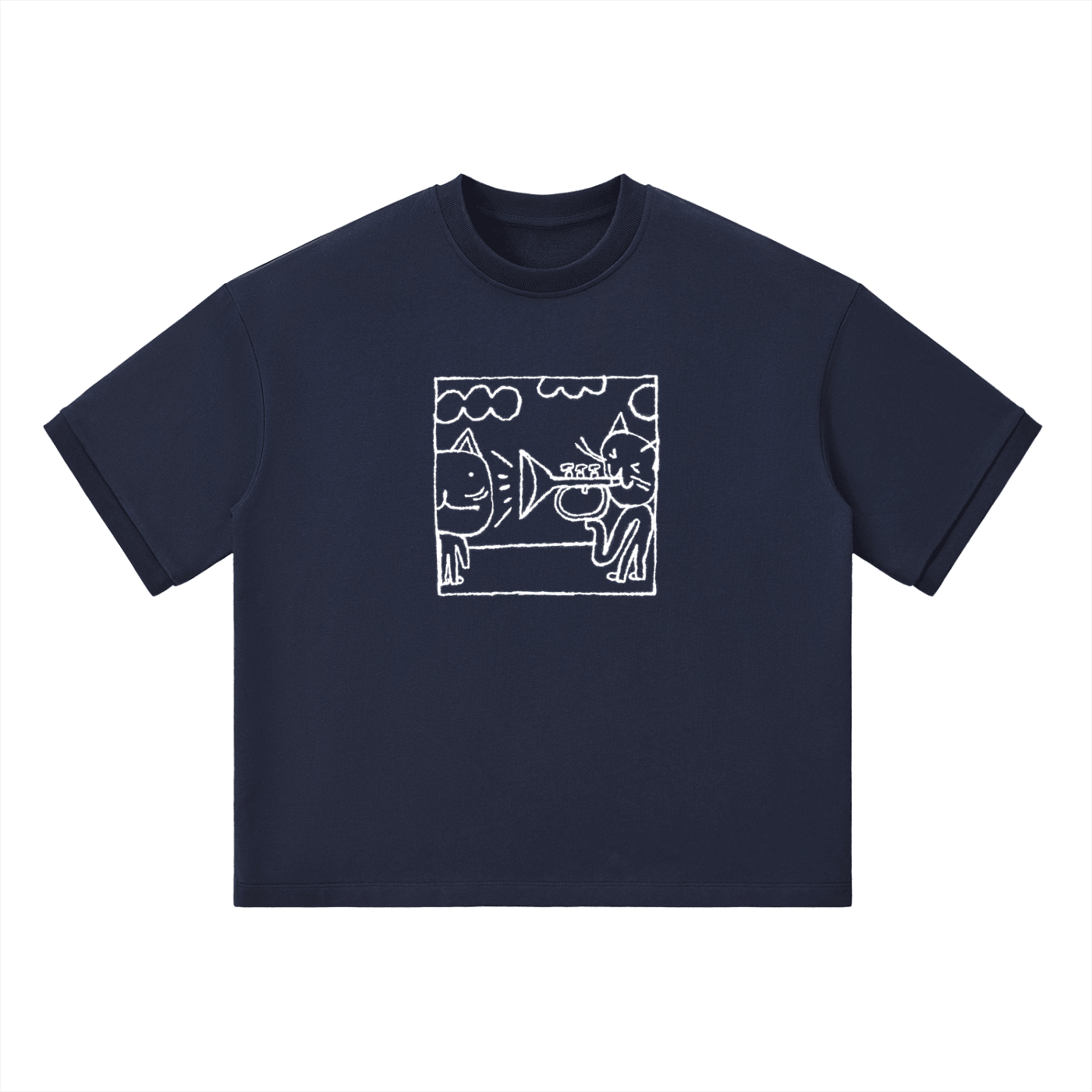 The Only Thing is Music - White Print - Unisex Heavyweight Boxy T-Shirt - Marcello Velho