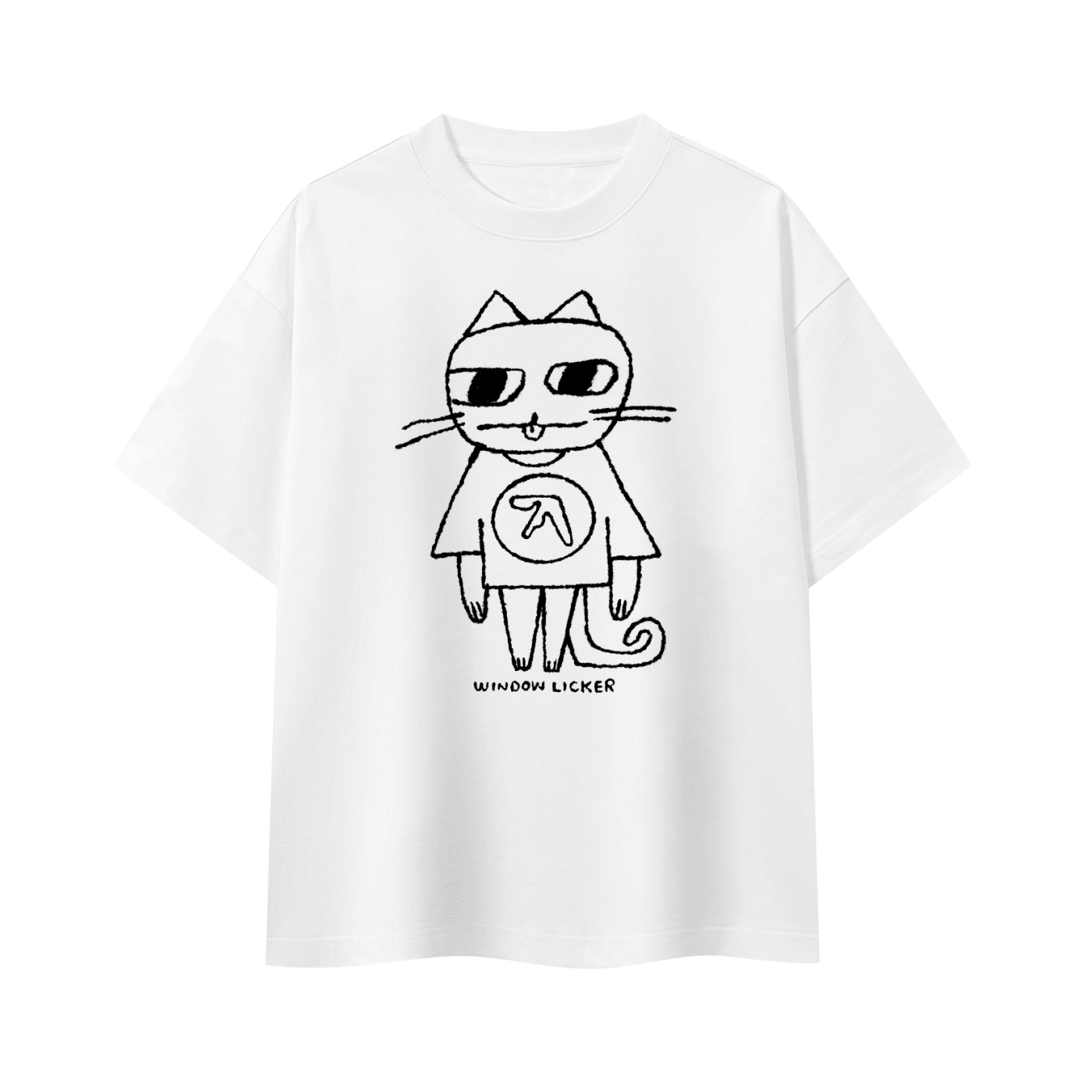 Window Licker Cat - White - Boxy Oversized T-Shirt - Marcello Velho