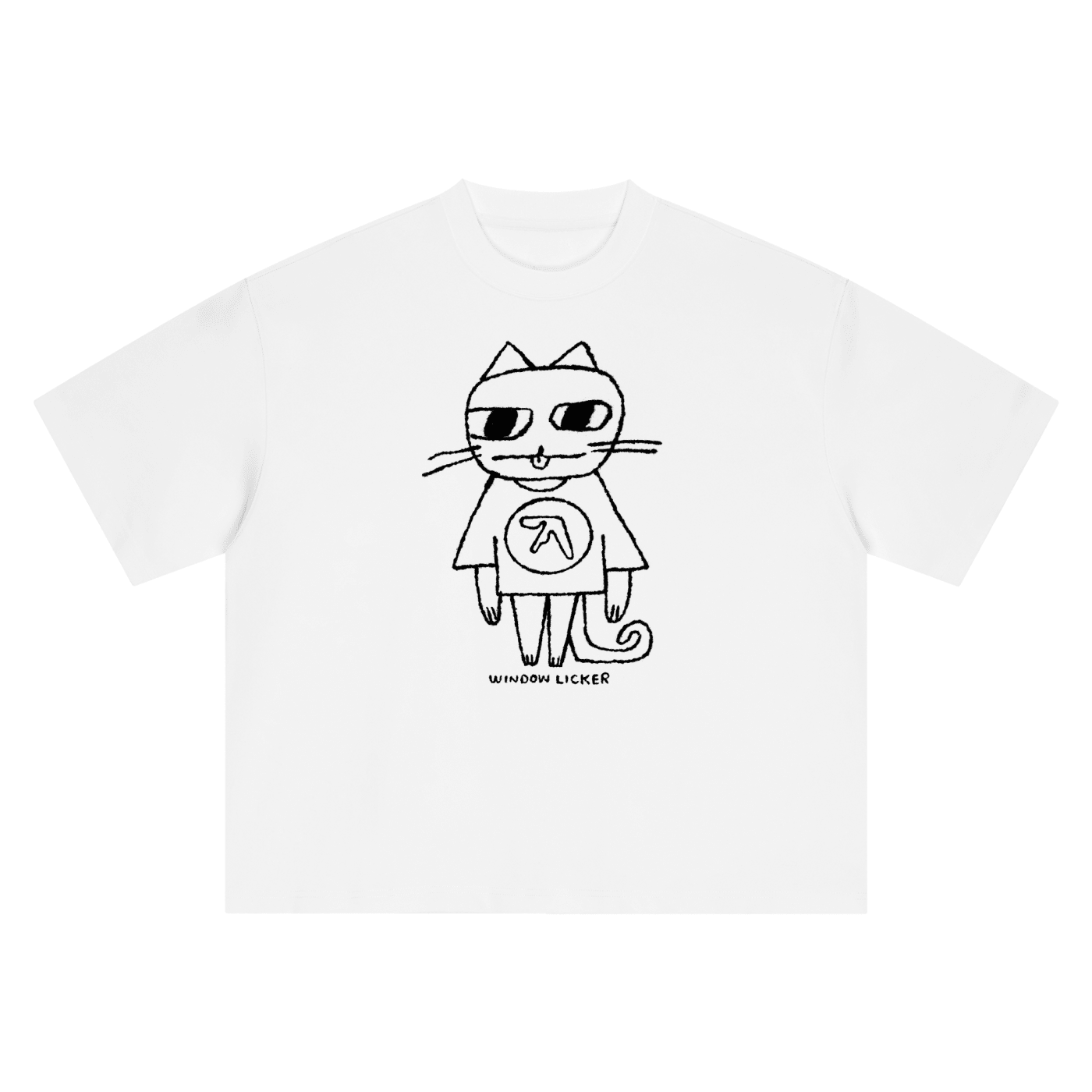 Window Licker Cat - White - Boxy Oversized T-Shirt - Marcello Velho