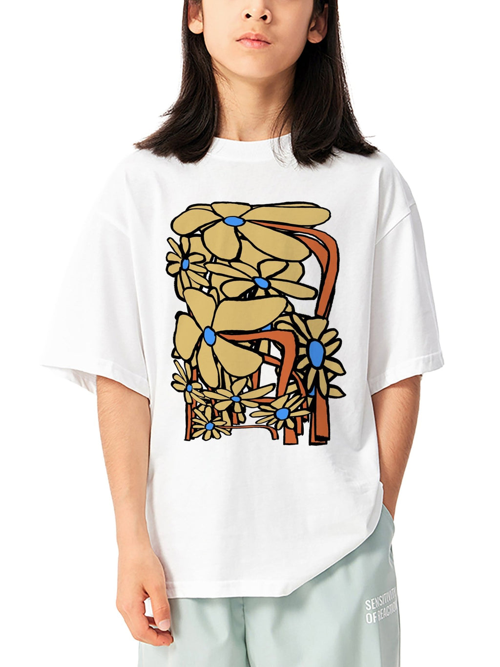 Yellow Fleurs - Kids White Tshirt - Marcello Velho