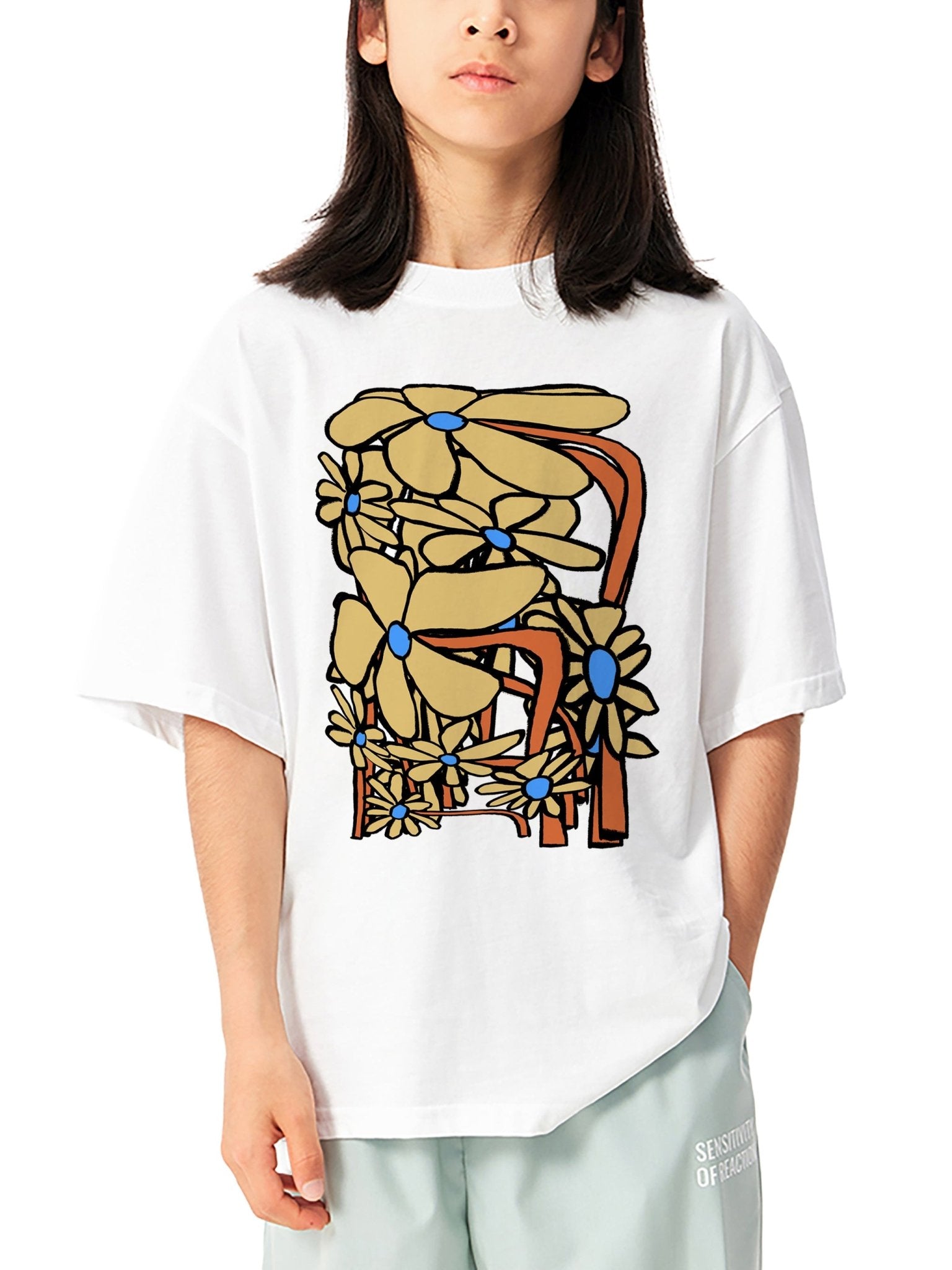 Yellow Fleurs - Kids White Tshirt - Marcello Velho